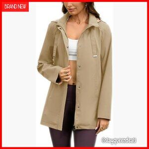 Long Hooded Rain Jacket Waterproof Windbreaker Lightweight Trench Coat